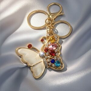Gold Butterfly Keychain with Colorful Gems